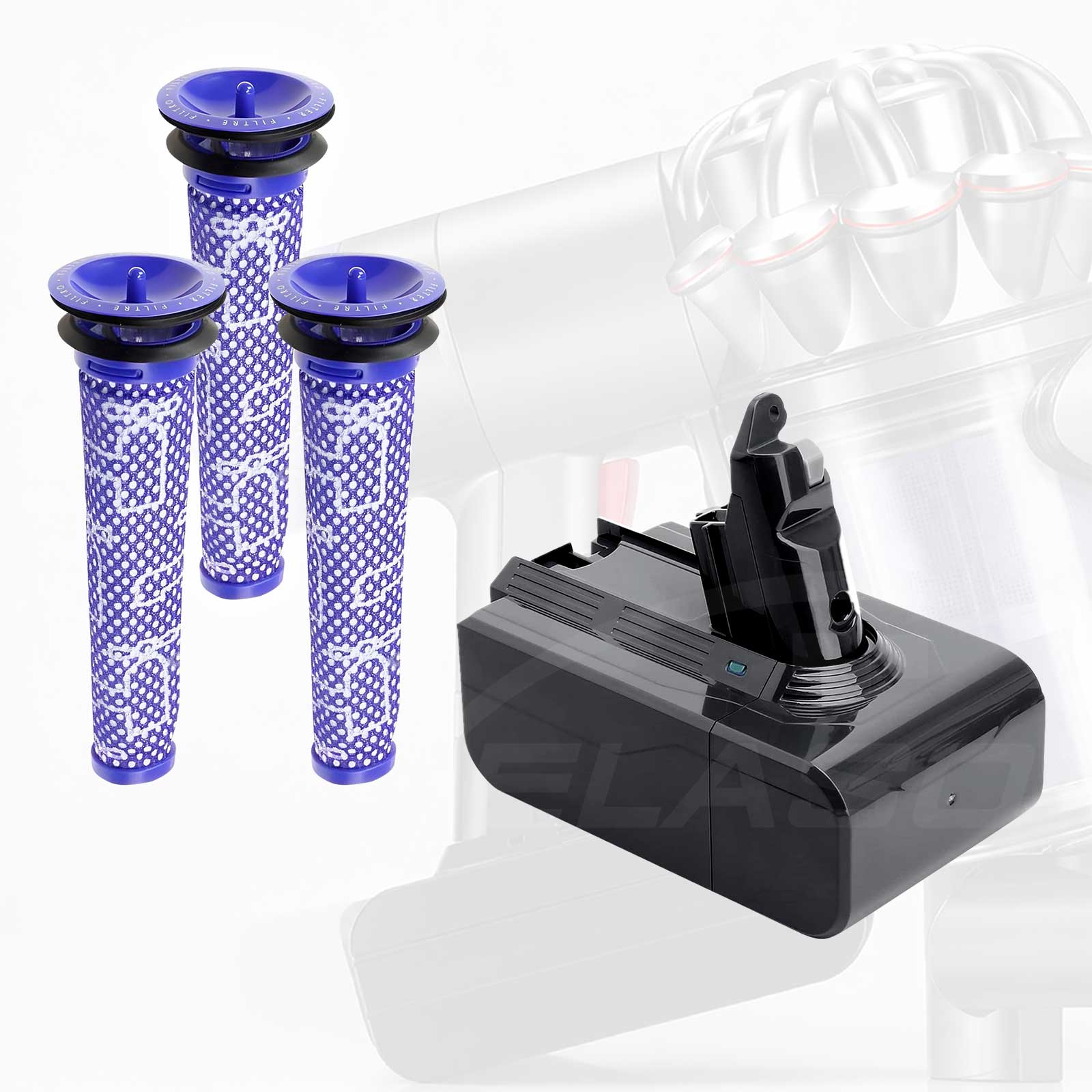 Replacement Battery & Pre Filter for Dyson V6 DC58 DC59 DC61 DC62 SV09