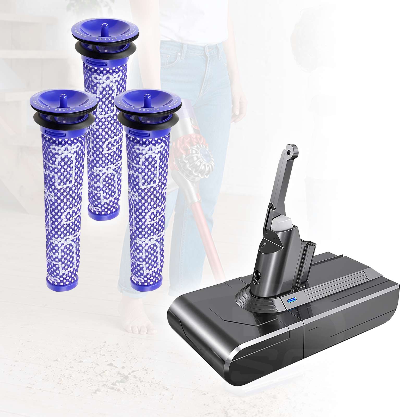 Replacement Battery & Pre Filter for Dyson V8 SV10 215866 229687