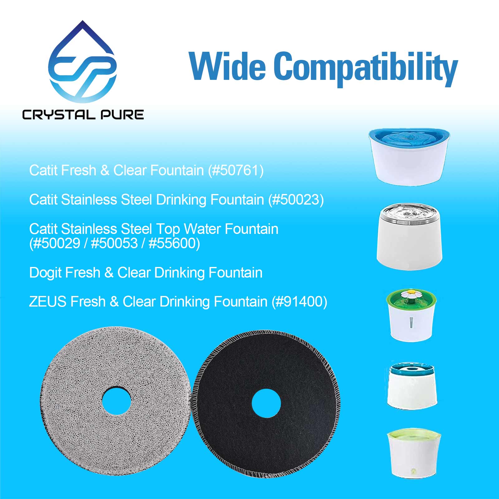 Replacement Filters for Catit Flower/Stainless Steel Pet Fountains